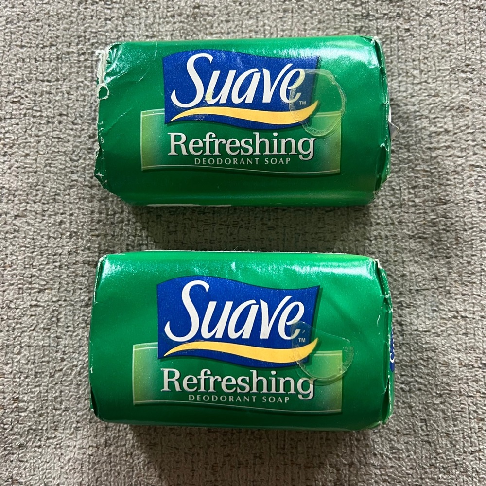 Vintage Suave Refreshing Deodorant Soap Bars 2 Pack Green Wrapper Set
